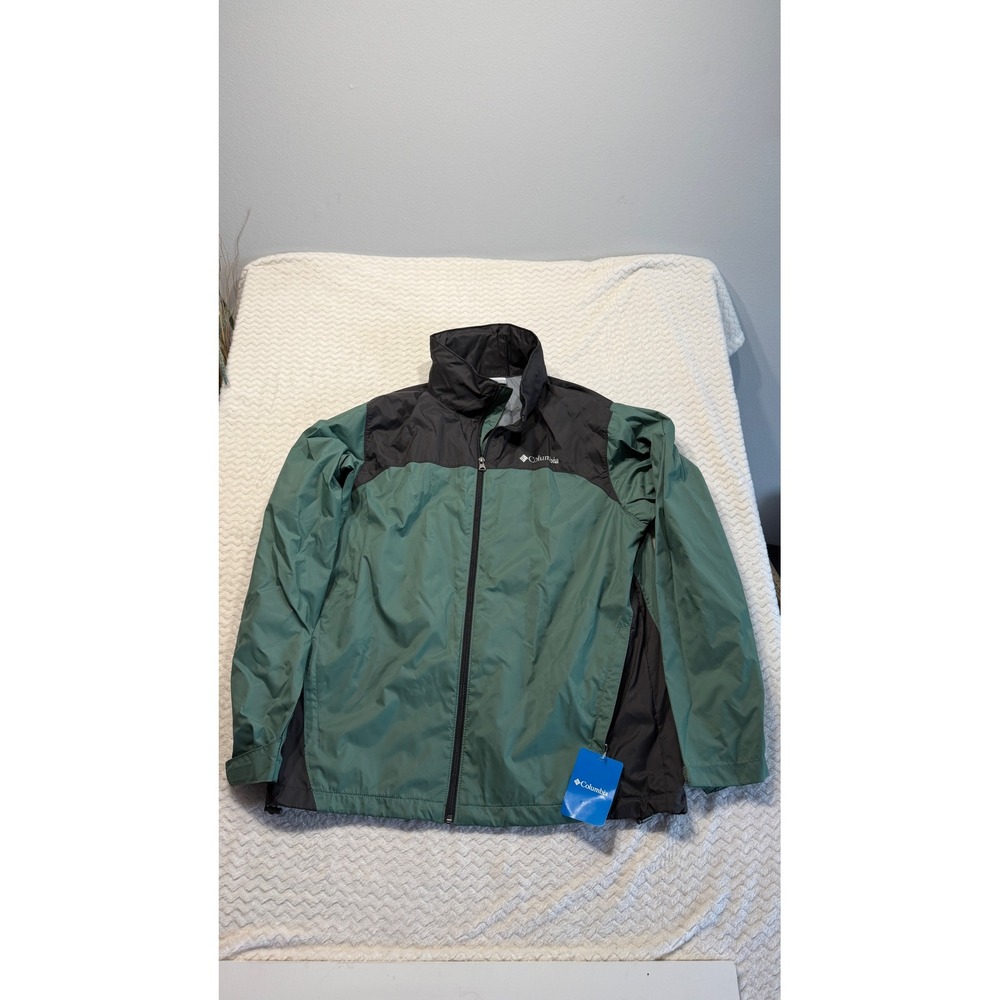 Columbia Mens Green Hooded Windbreaker Full Zip Rain Jacket Size M 4498